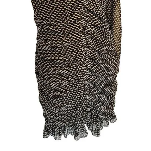 Zara Black Long Sleeved Gathered Front V & White S Cocktail Dress - Picture 3 of 3